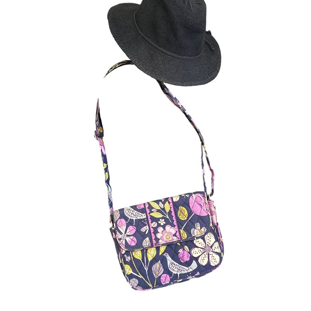 Quilted Floral & Bird Print Crossbody Bag With Adjustable Strap